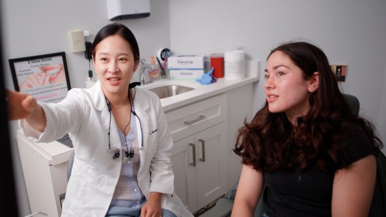 Alexandria dentist Dr. Irene Shin explaining SureSmile procedure 768x432
