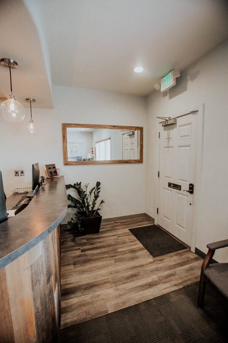 Reception area and entrance door at Sparks dentist Kanellis Family Dentistry 768x1152