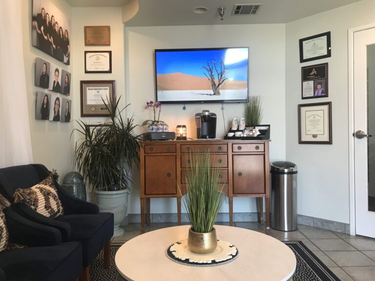 Waiting area and refreshment area at Pacific Coast Dentistry 768x576